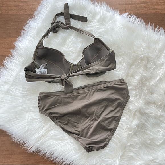 Tommy Bahama | Olive Green Brown Pearl Underwire Halter Bikini Top & Bottoms 34C - Picture 3 of 6